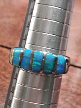 Taxco Blue-Green Inlay Opal Sterling Ring